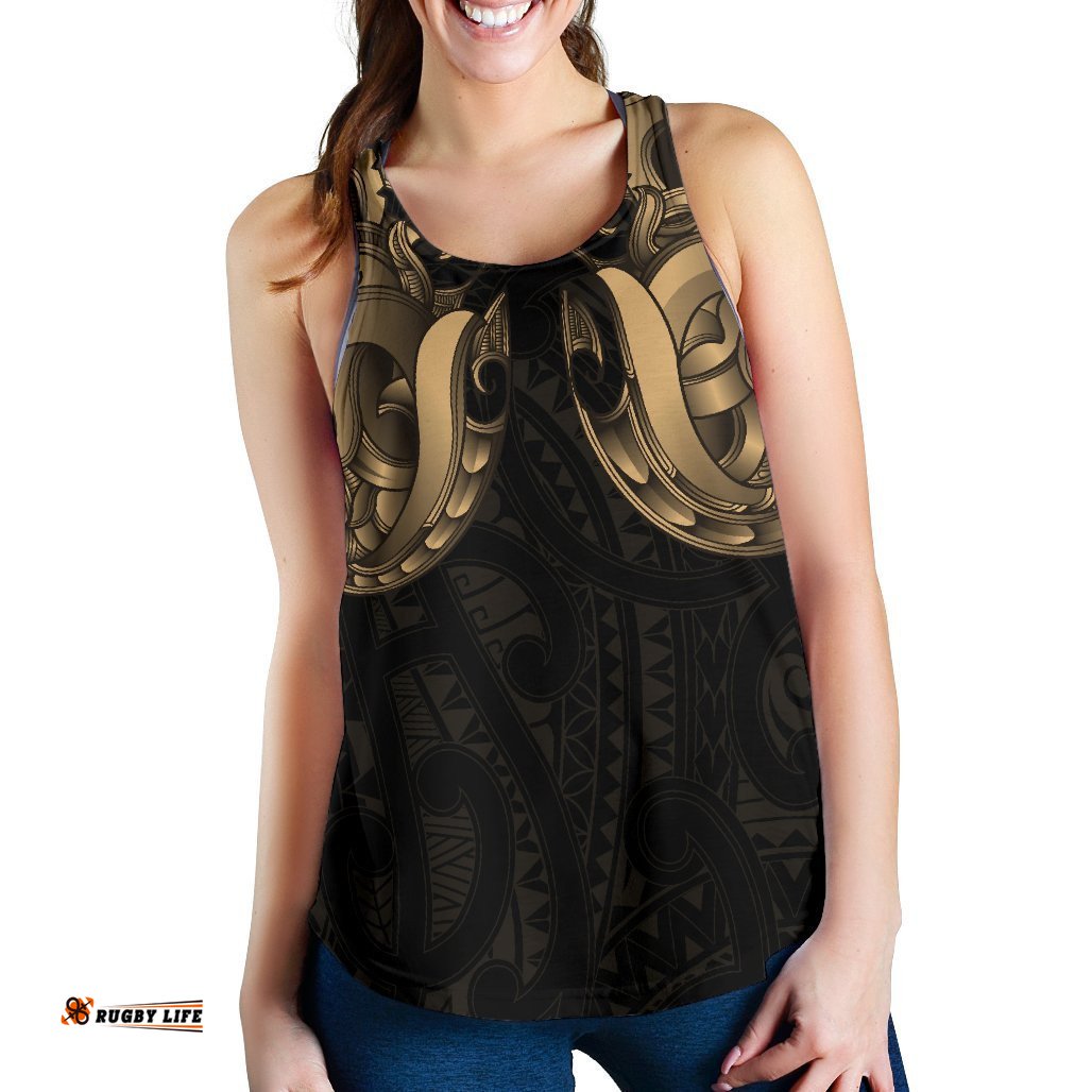 Maori Ta Moko Women Racerback Tank New Zealand Gold
