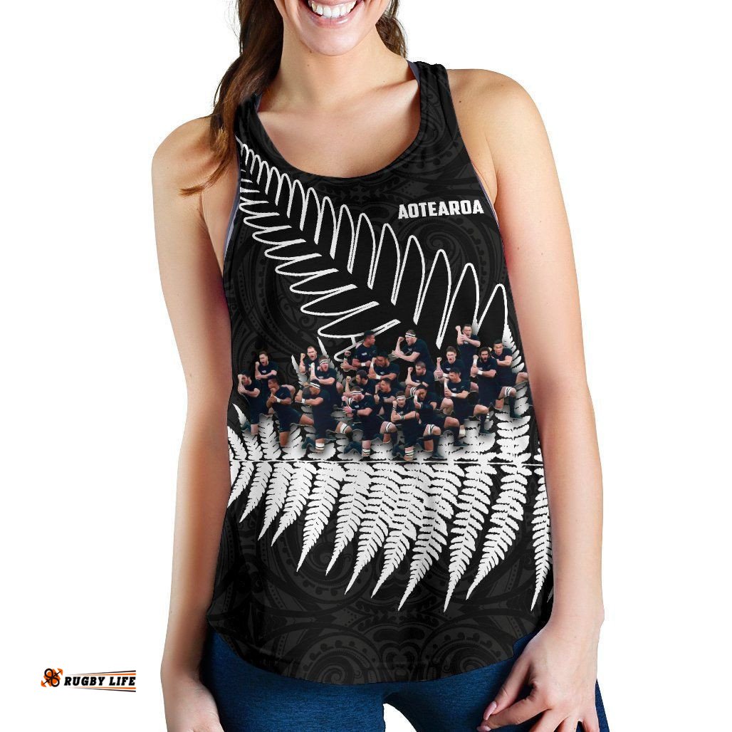 New Zealand Haka Rugby Women Racerback Tank Best Silver Fern Black