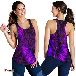 Aotearoa Maori Women Racerback Tank Silver Fern Koru Vibes Purple