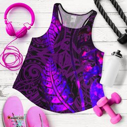 Aotearoa Maori Women Racerback Tank Silver Fern Koru Vibes Purple