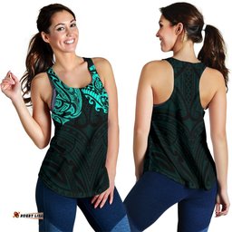 New Zealand Women'S Racerback Tank Maori Polynesian Tattoo Turquoise