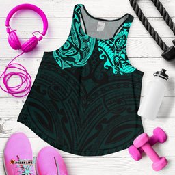 New Zealand Women'S Racerback Tank Maori Polynesian Tattoo Turquoise