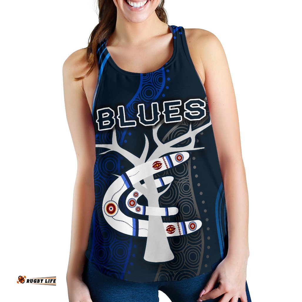 Carlton Women Racerback Tank Blues Free Style Indigenous
