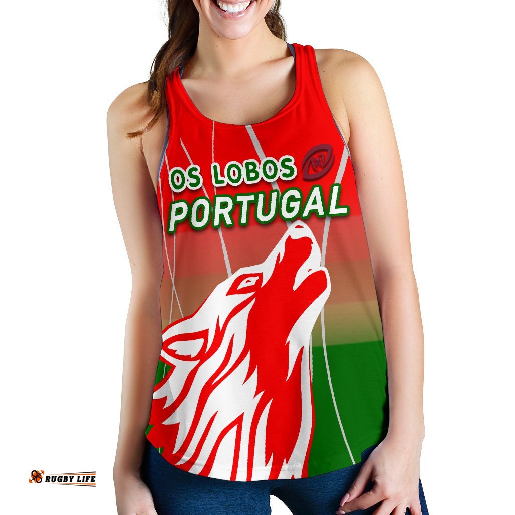 Portugal Rugby Women Racerback Tank Wolf Os Lobos