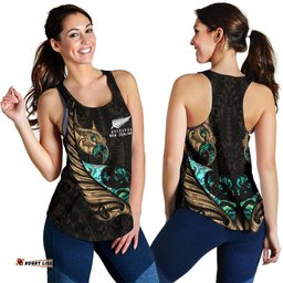 New Zealand Racerback Tank Manaia Paua Fern Wing Gold