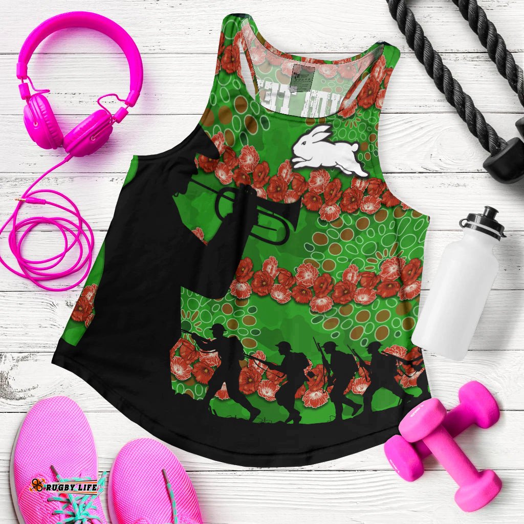 Rabbitohs Rugby Women Racerback Tank Anzac Day Camo Style