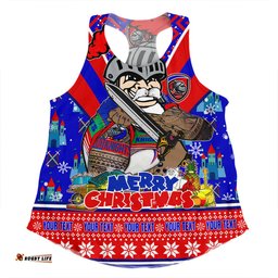 Newcastle Knights Christmas Custom Women Racerback Singlet - Newcastle Knights Santa Aussie Big Things Women Racerback Singlet