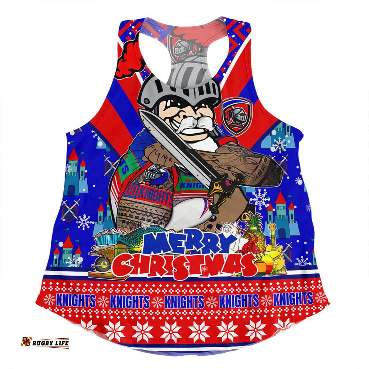 Newcastle Knights Christmas Custom Women Racerback Singlet - Newcastle Knights Santa Aussie Big Things Women Racerback Singlet