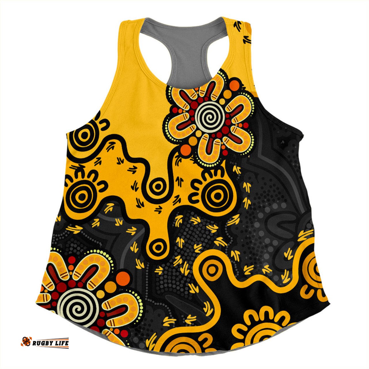 Australia Women Racerback Singlet Aboriginal Style Of Background Yellow