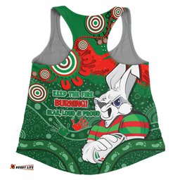 South Sydney Rabbitohs Women Racerback Singlet Aboriginal Indigenous Naidoc Week Dreamtime Dot Painting With Flag