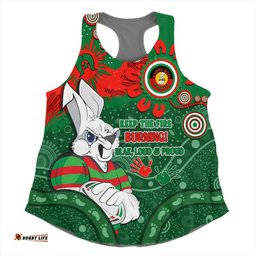 South Sydney Rabbitohs Women Racerback Singlet Aboriginal Indigenous Naidoc Week Dreamtime Dot Painting With Flag