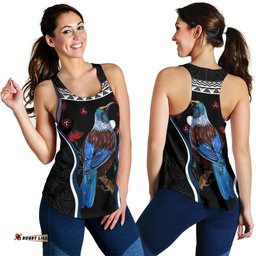 New Zealand Tui Bird Women Racerback Tank Pohutukawa Black
