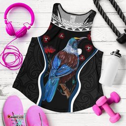 New Zealand Tui Bird Women Racerback Tank Pohutukawa Black