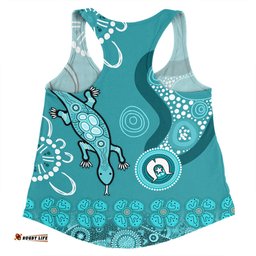 Australia Goanna Aboriginal Women Racerback Singlet - Indigenous Dot Goanna Teal Blue Women Racerback Singlet