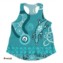 Australia Goanna Aboriginal Women Racerback Singlet - Indigenous Dot Goanna Teal Blue Women Racerback Singlet