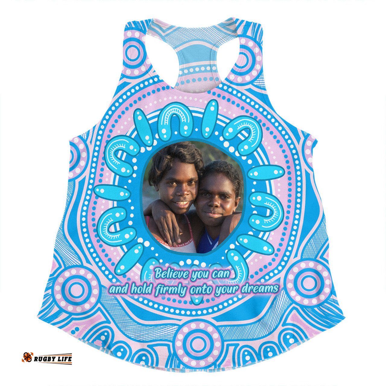 Australia Aboriginal Custom Women Racerback Singlet - Believe You Can And Hold Firmly Onto Your Dreams Personalised Photo Blue Women Racerback Singlet