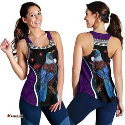 New Zealand Tui Bird Women Racerback Tank Pohutukawa Purple