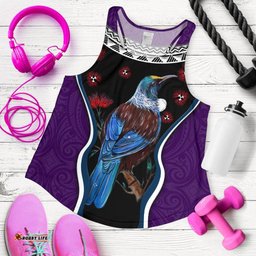 New Zealand Tui Bird Women Racerback Tank Pohutukawa Purple