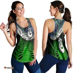 New Zealand Maori Women Racerback Tank Manaia Paua Shell Glitter Green