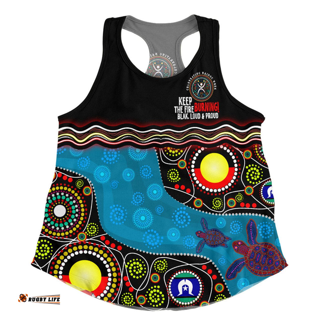 Australia Women Racerback Singlet Custom Naidoc Week Culture Art With River And Tortoise Aboriginal