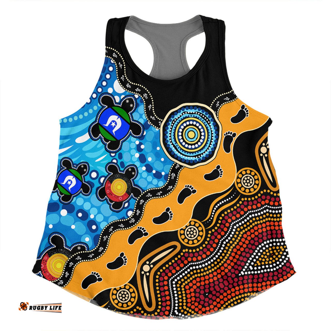 Australia Women Racerback Singlet Aboriginal Inspired River And Land Style Of Dot Painting