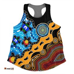 Australia Women Racerback Singlet Aboriginal Inspired River And Land Style Of Dot Painting