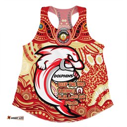 Redcliffe Dolphins Women Racerback Singlet Celebrating Naidoc Week 2024 Aboriginal Dot Art Inspired