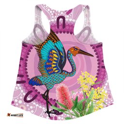 Australia Aboriginal Women Racerback Singlet - Brolga Bird Dancing With Australia Native Flowers Women Racerback Singlet