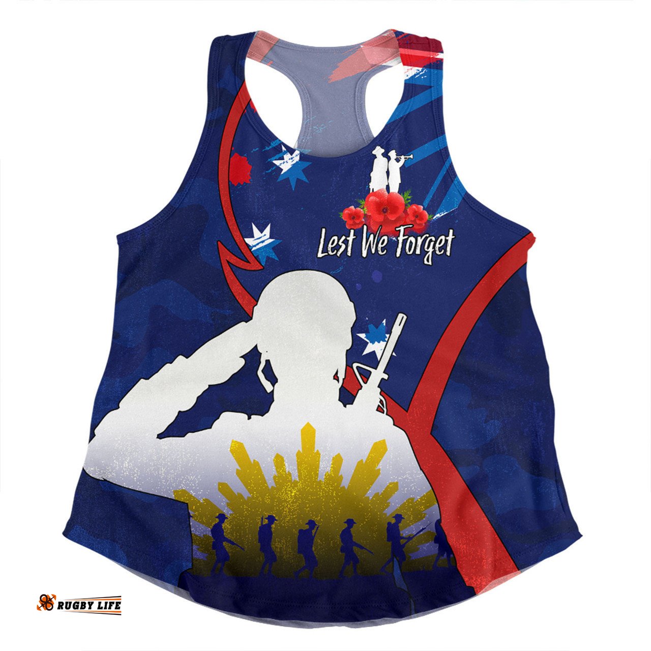 Australia Anzac Day Custom Women Racerback Singlet - Lest We Forget With Blue Camouflage Pattern Women Racerback Singlet