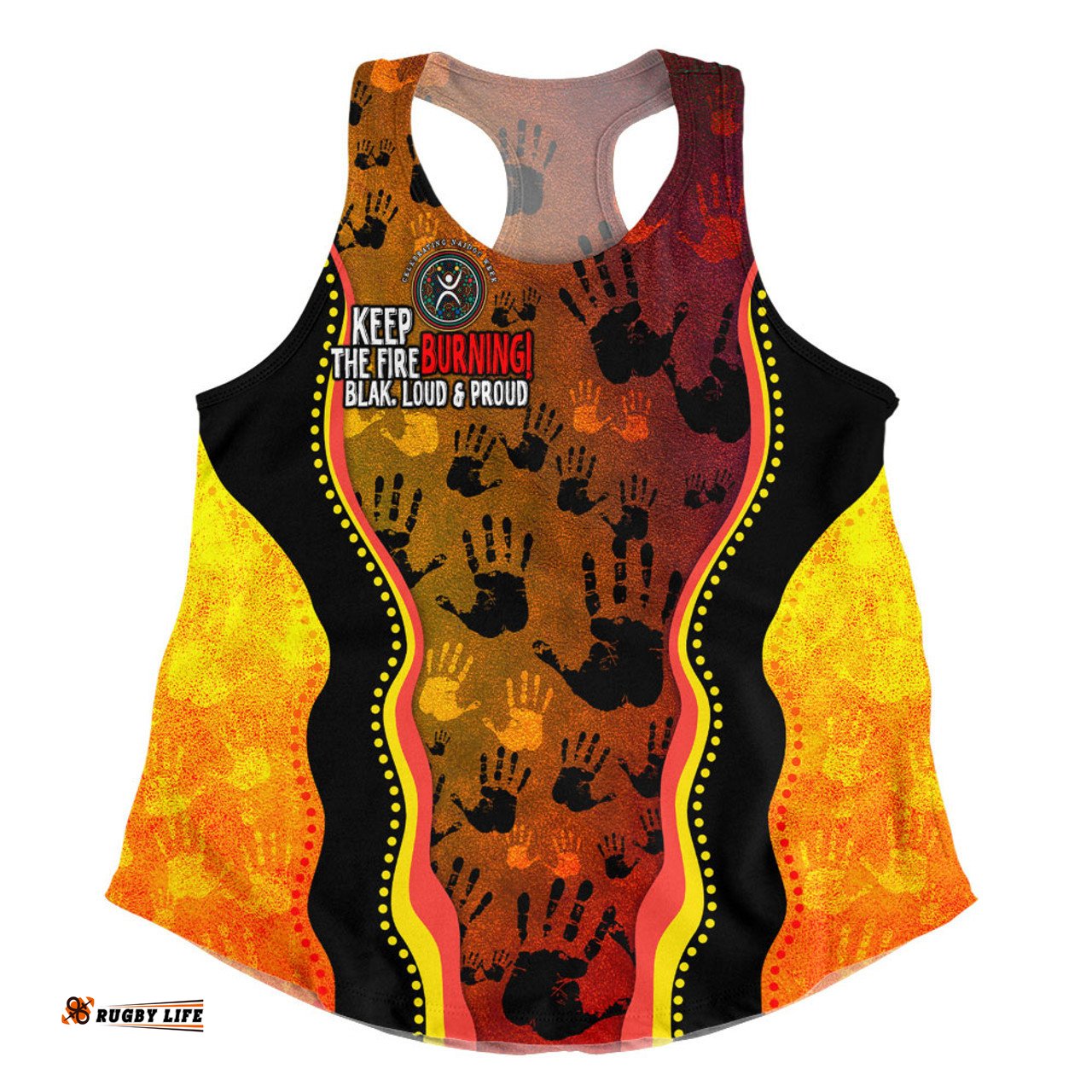 Australia Women Racerback Singlet Naidoc Hand Rock Art Indigenous Golden Style