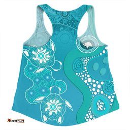 Australia Turtles Aboriginal Women Racerback Singlet - Indigenous Dot Turtles In The Ocean Sapphire Women Racerback Singlet