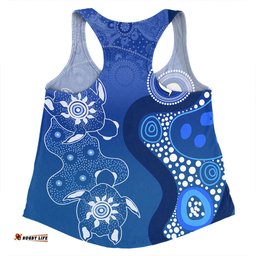 Australia Turtles Aboriginal Women Racerback Singlet - Indigenous Dot Turtles In The Ocean Blue Women Racerback Singlet