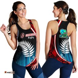 Aotearoa Rugby Black Maori Women Racerback Tank Kiwi and Silver Fern New Zealand