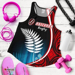 Aotearoa Rugby Black Maori Women Racerback Tank Kiwi and Silver Fern New Zealand