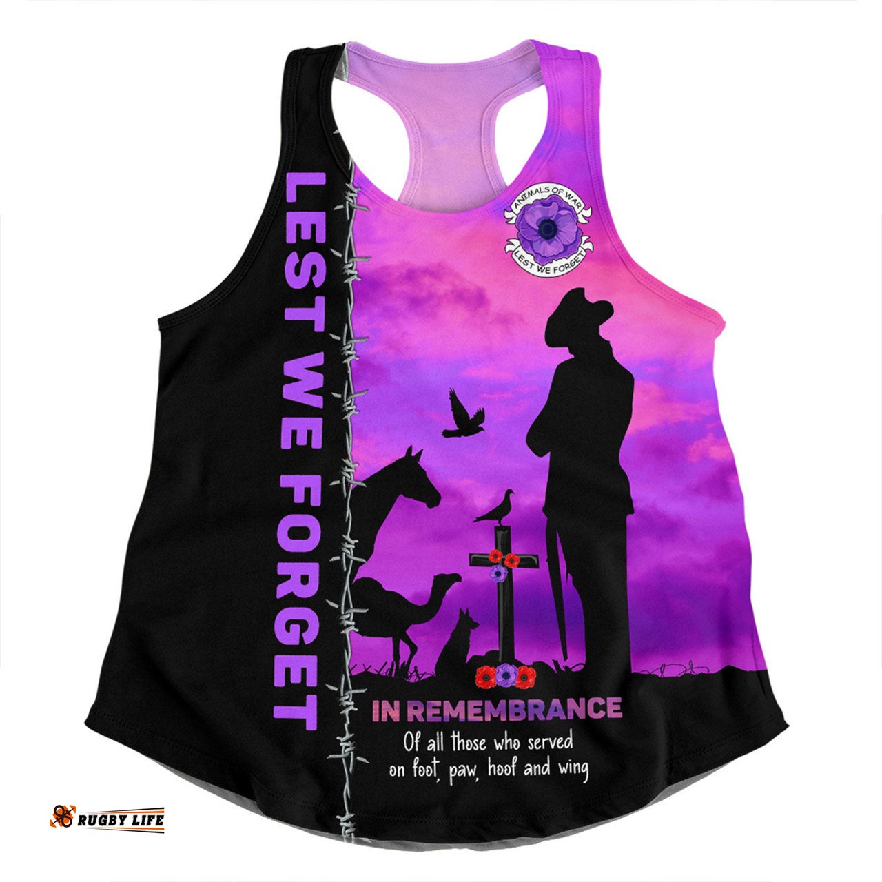 Australia Women Racerback Singlet Anzac Day Lest We Forget The Animals Of War