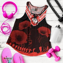 Illawarra Dragons Rugby Personalised Women Racerback Tank Anzac Day Red Poppies