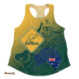 Australia Australia Day Custom Women Racerback Singlet - Australia Coat Of Arms Kangaroo And Koala Sign Women Racerback Singlet