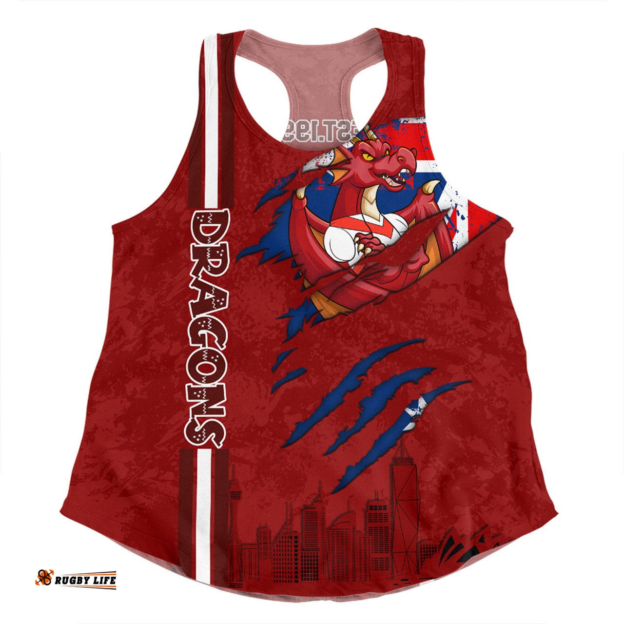 St. George Illawarra Dragons Women Racerback Singlet - Happy Australia Day Flag Scratch Style