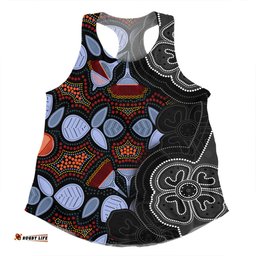 Australia Aboriginal Women Racerback Singlet - Eucalyptus Seamless Pattern In Aboriginal Dot Art Women Racerback Singlet