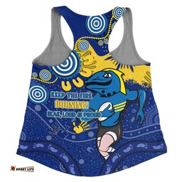 Parramatta Eels Women Racerback Singlet Aboriginal Indigenous Naidoc Week Dreamtime Dot Painting With Flag