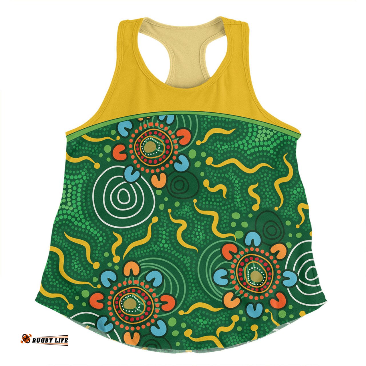 Australia Aboriginal Custom Women Racerback Singlet - Green Painting With Aboriginal Inspired Dot Women Racerback Singlet