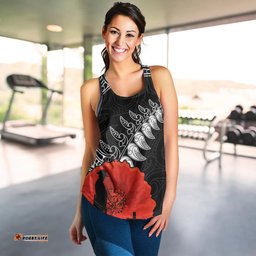 New Zealand Anzac 2022 Women Racerback Tank Maori Mix Fern Poppy