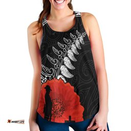 New Zealand Anzac 2022 Women Racerback Tank Maori Mix Fern Poppy