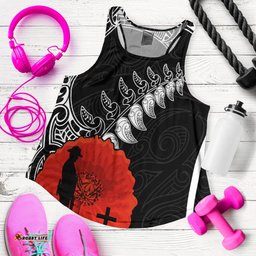 New Zealand Anzac 2022 Women Racerback Tank Maori Mix Fern Poppy