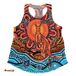 Australia Women Racerback Singlet Aboriginal Inspired Kangaroo Dreaming Dot Painting Pattern