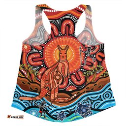 Australia Women Racerback Singlet Aboriginal Inspired Kangaroo Dreaming Dot Painting Pattern