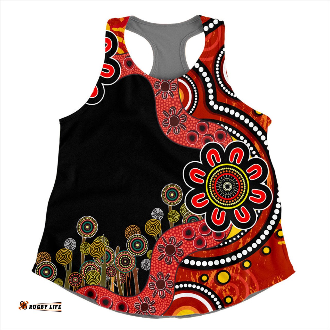 Australia Women Racerback Singlet Aboriginal Indigenous Dot Painting Red And Black