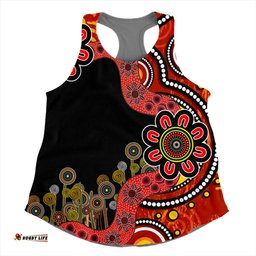 Australia Women Racerback Singlet Aboriginal Indigenous Dot Painting Red And Black