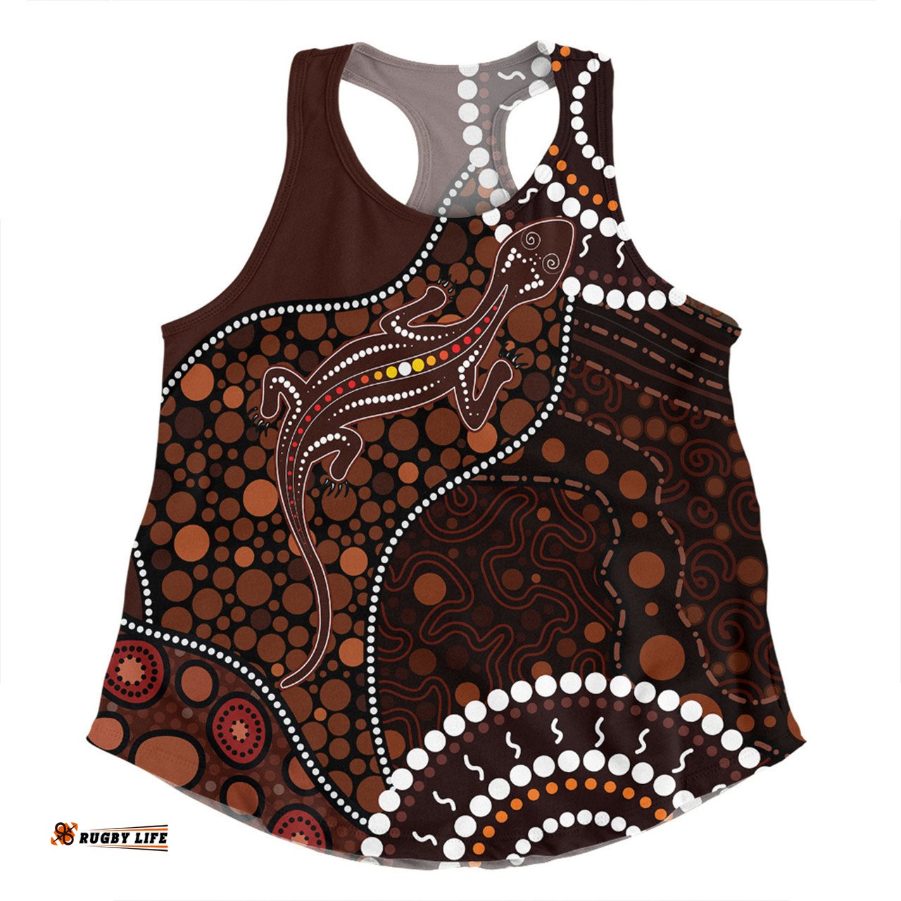 Australia Women Racerback Singlet Aboriginal Inspired Lizard With Dot Painting Pattern
