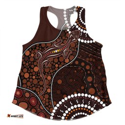 Australia Women Racerback Singlet Aboriginal Inspired Lizard With Dot Painting Pattern